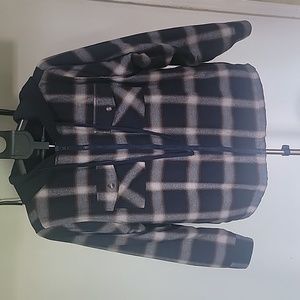 Vintage Men's Bushwick Supply Fleece Coat/Jacket, Dk Blue Plaid, Size L(Hooded)